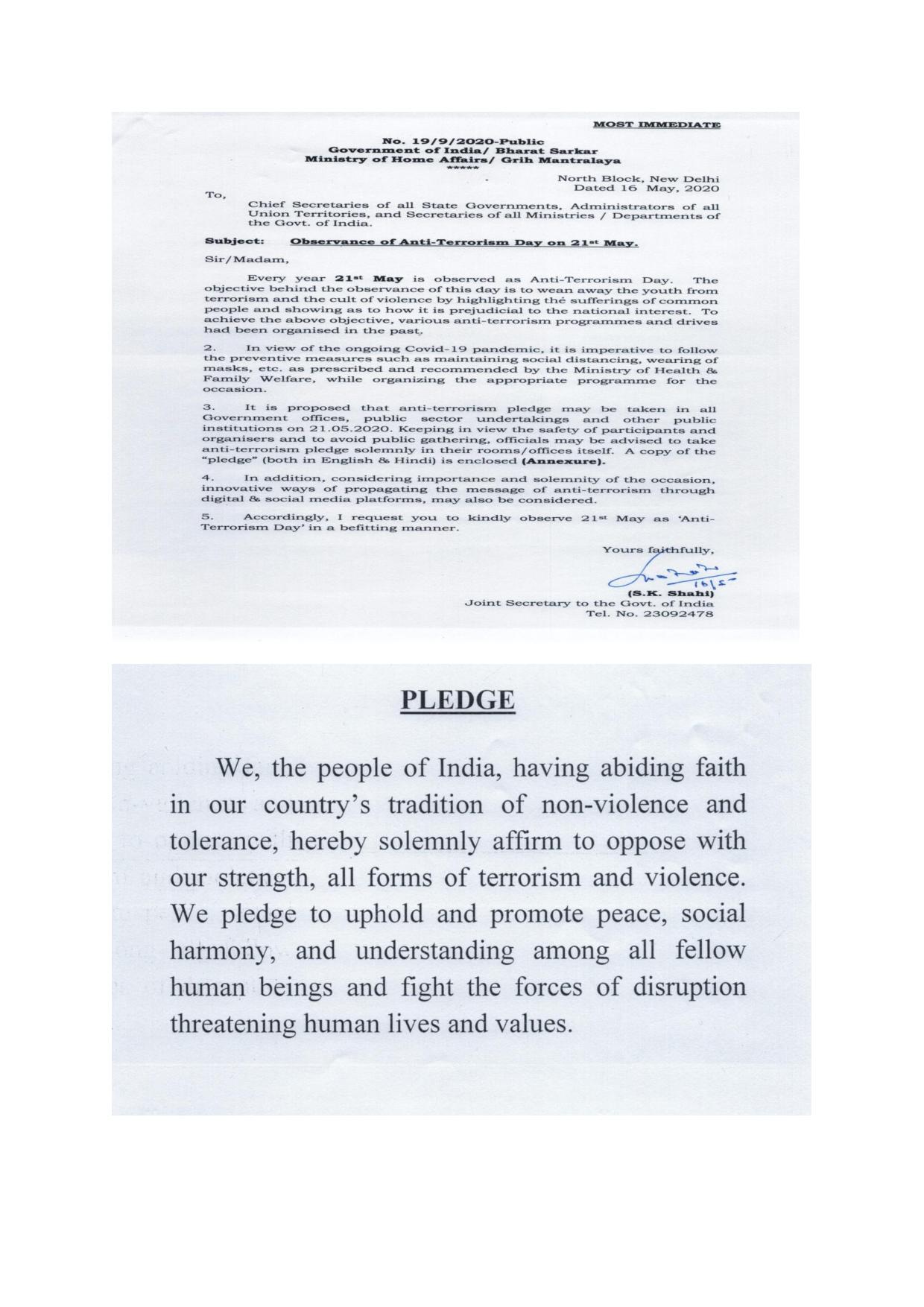 Observance of Anti-Terrorism Day
